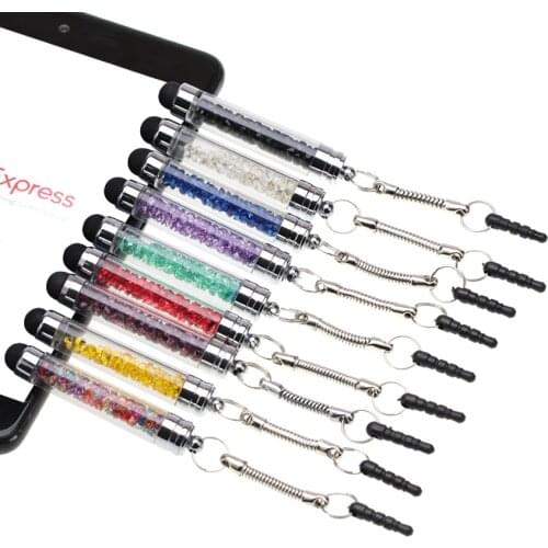 10x Colorful Crystal Stylus Pencil For iPad iPhone 5S 6 6S 7 X + 3.5mm Dust Plug Style Bling Clear Touch Mobile Phone Screen Pen