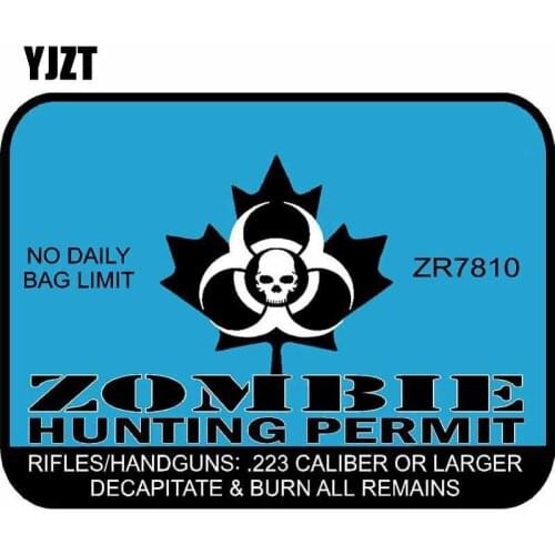 YJZT 12CM*9CM Zombie Hunting Permit Personality Reflective Car Sticker Motorcycle Parts C1- 7299