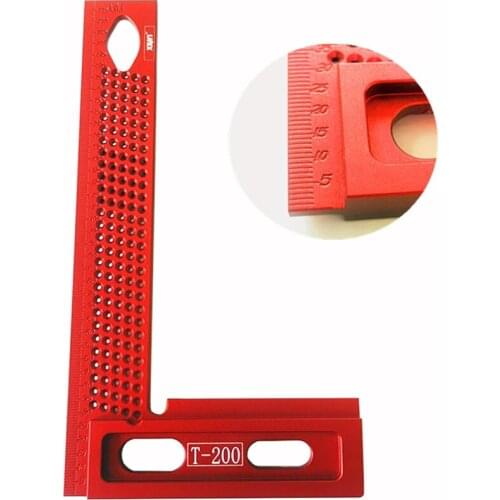 T-200 Aluminum Alloy Woodworking Square Hole Precise Positioning Metric Measuring Tool L-type Marking Ruler