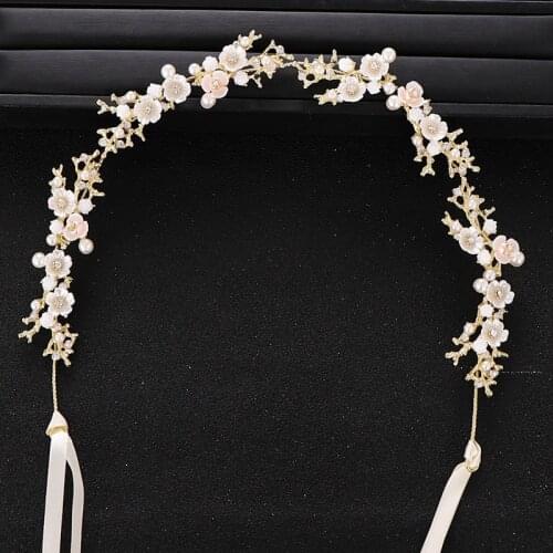 Vintage Wedding Hair Accessories Crystal Pearl Flower Head with Golden Bridal Hair Accessories Handmade Headwear Bridal Tiara