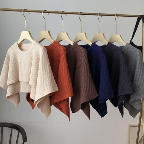 Knitting Cape Women Clothing O Neck Solid Short Tops Shawl Sweater Jumper 2021 Autumn Fashion Wild Knited Pullover Pull Femme