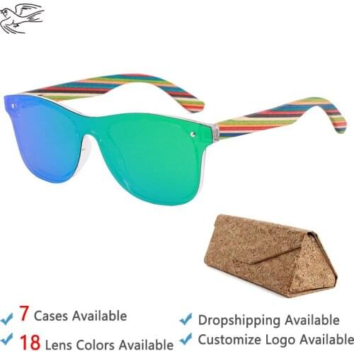 Green Mirrored Wood Frame Sunglasses Cork Wood Case Mirror Designer Sunglasses for Women Polarized Driving Sun Glasses GB154