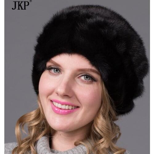 Real natural Whole fur mink fur hat female winter women Ear protection mink hat fur cap floral pattern