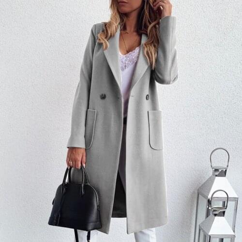 Office Lady Elegant Coat Fashion Women Solid Color Pocket Slim Outerwear 2021 Lapel Blazer Commuter Long Coats Woman Clothing