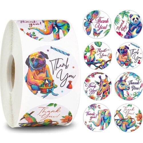 Animal Stickers 500 pcs/roll 8 styles thank you sticker for envelope sealing gift bag/box packing sticker stationery sticker