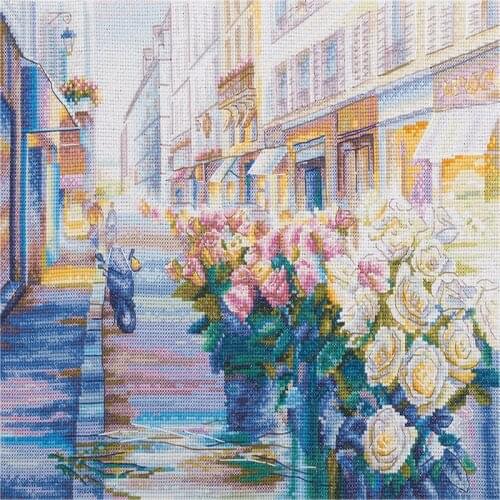 Gold Collection Embroidery Paris in Bloom Cross Stitch Kits with 14CT Aida Counted Canva & Free Shipping for Home Decor and Gift