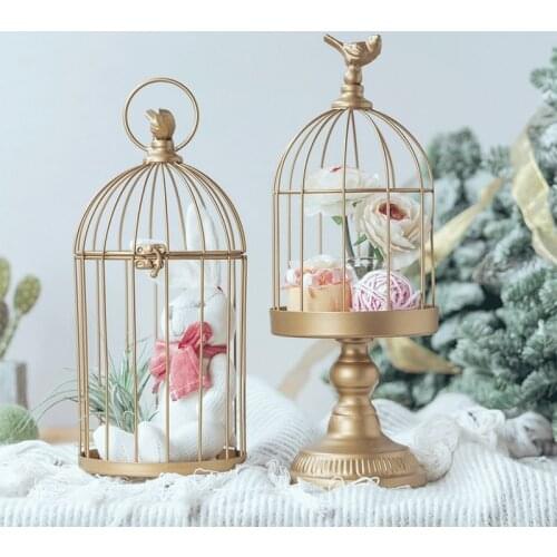 Gold Birdcage Crown Decoration Retro Birdcage Decoration Gold Iron Bird Cage Shelf Wedding Table Top Creative Metal Ornaments