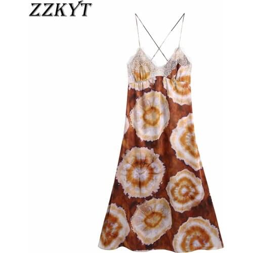 ZZKYT 2021 Women Summer Fashion Print Lace Crossed Strap Mini Dress Vintage Sexy Sleeveless Backless Female Party Dresses Mujer