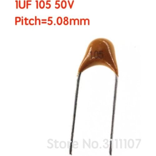 100PCS/LOT 1UF 105 50V Multilayer ceramic capacitor 1000nF 105M P=5.08mm