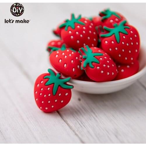 Lets make 20pcs Baby Teether Silicone Beads Strawberry BPA Free DIY Nursing Necklace Jewelry Making Teething Toys wholesale