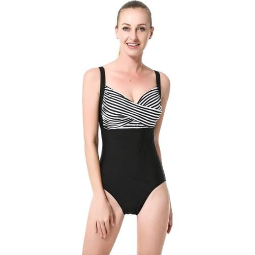 2021 New Fashion Ladies One-piece Swimsuit Large Size Conservative Sexy Backless Striped Suspender Briefs Swimsuit Bikini