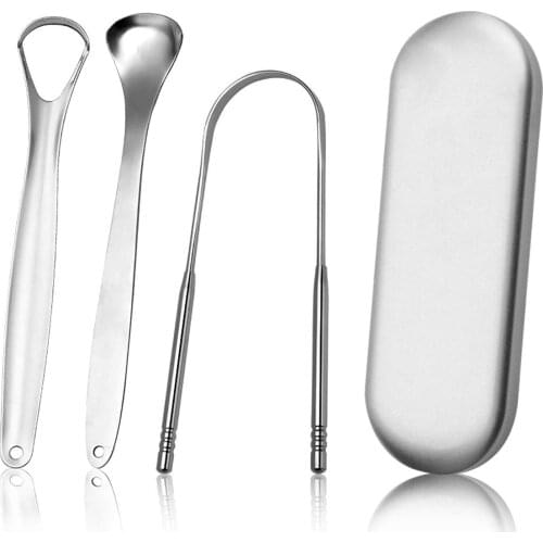 3pcs Stainless Steel Tongue Scraper Brush Cleaning Scraper Oral Care Keep Fresh Breath Improve Oral Hygiene Tongue Cleaner Tool