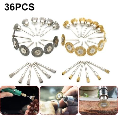 36PCS Wire Wheel Brush Wire Brush 3mm Arbor Polishing Wheel for Rotary Electric Tool Metal Rust Removal Brush Tools Set