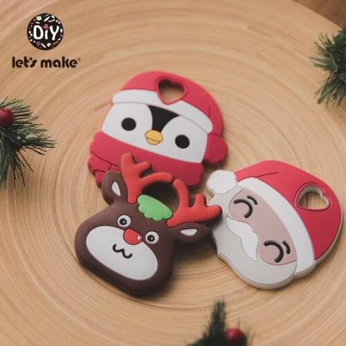 Lets Make 5PCS Food Grade Silicone Animal Teether Christmas Silicone Teether Silicone Pendant Accessory Can Chew Baby DIY
