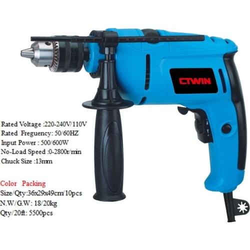 600W 13mm Multipurpose Electric Impact Drill Concrete 0-2800r/min Electric Power Drill Micro Electric Power Tools