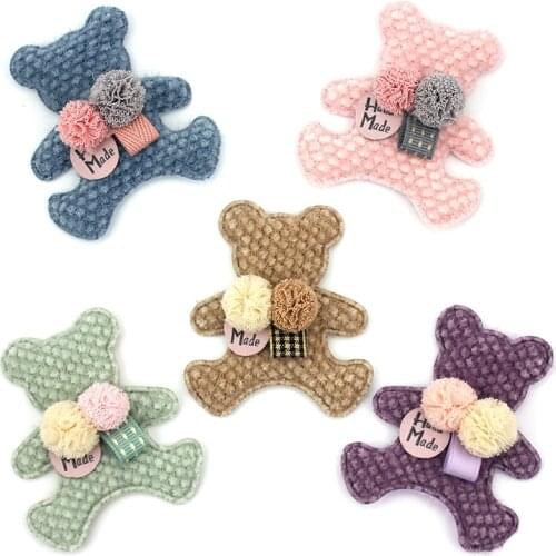 10Pcs 5.5*6.5cm Handmade Bear Flowers Ball Padded Appliques For DIY Baby hair Clip headwear crafts Decor Ornament Accessories