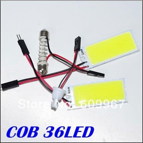 Free Shipping 10pcs/lot Car led panel 36led COB LED Car led readling lamp Interior Room led Dome Car Bulb Lamp with 2 Adapters