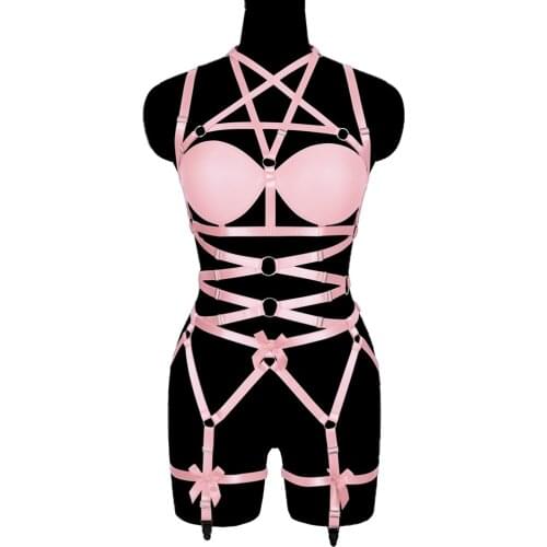 Bondage Full Body Pentagram Harness Women Corset Suspender Belt Punk Goth Style Cage Bra Sexy Underwear Set Garters Dance Rave