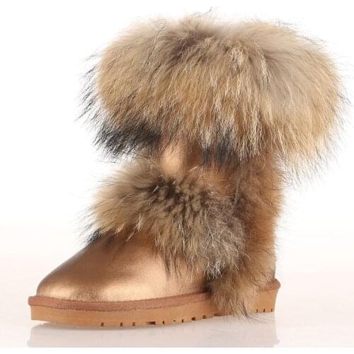 New Hot Sale fashion genuine leather Snow Boots Big fox fur Winter boots women boots Waterproof winter shoes for women