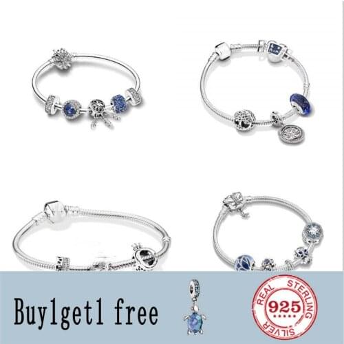 Pandora 925 Sterling silver Original pandora Bracelet Suitable for Female Blue Butterfly Wing Jewelry Gift
