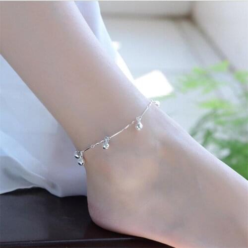 Trendy Bell Pendant Anklets For Women Accessories Fashion Lady 925 Sterling Silver Bracelet Girls Jewelry Hot Sale Lady Gift