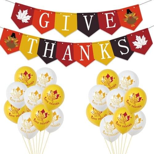 Thanksgiving Day Give Thanks Party Decoration Maple Turkey Print Balloon Pull Flag Pull Flower Suit