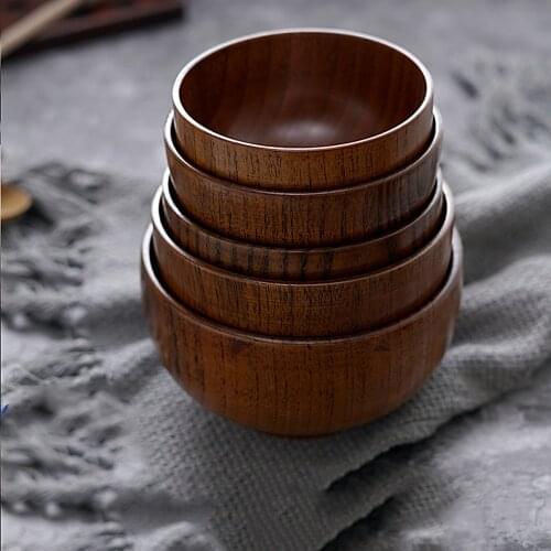 Wooden Bowl Round Anti-scalding Wooden Bowl Household Tableware Rice Bowl Gift Bowl Wooden Tableware Japanese Style