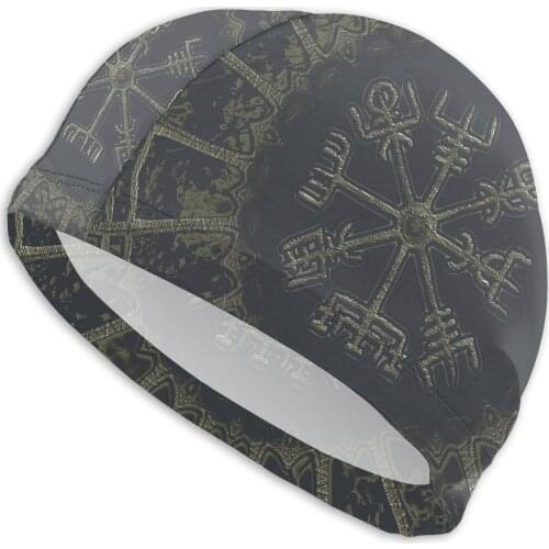 Mens Nordic Swim Caps Vegvisir Vikings Compass Zipper Pouch (2) Bath Cap Swimwear For Swimming Pool