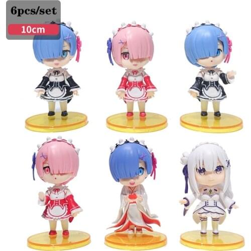 6PCS Rem Ram Emilia Figure PVC Action Anime Re:Life In A Different World From Zero Collectible Doll Model Toys Gift For Children