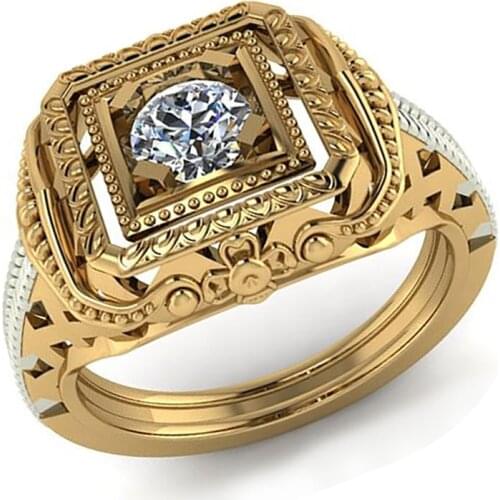 European and American Unisex Golden Engarving Pattern Inlaid Crystal Rhinestone Ring for Men Women Party Jewelry