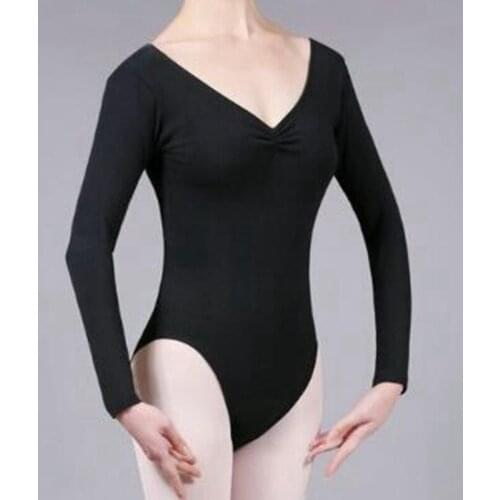 Gymnastics Leotard for Girls Long Sleeve Leotard Ballerina Unitard Costume Black White Classical Basic Camisole Ballet Dance