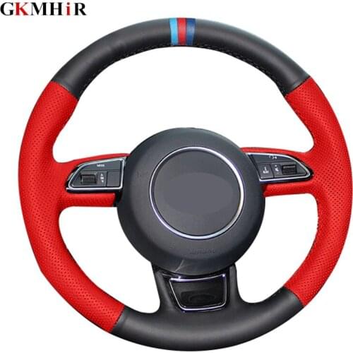 Handsewing Black Genuine Leather Car Steering Wheel Covers for Audi A3 A4 A5 A6 A7 Allroad RS 7 2014 2015 S6 S7 2013-2018 S8