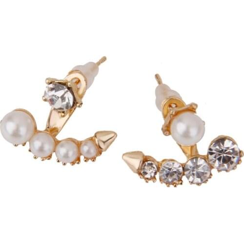 Crystal Stud Earrings Jewelry Fashion Elegant Faux Pearl Rhinestone gold color ee