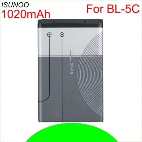 ISUNOO 10pcs/lot BL-5C Battery For Nokia C2-06 C2-00 X2-01 1100 6600 6230 5130 2310 3100 6030 3120 3650 6263 7610 BL-5CA BL-5CB