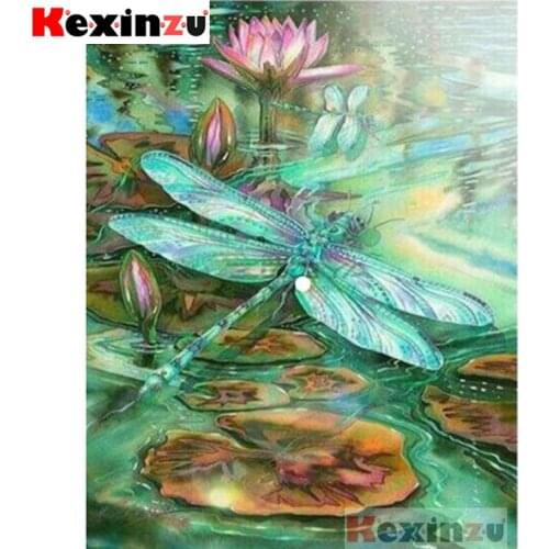 Kexinzu New Full 5D DIY Square/Round Drill Diamond Painting "dragonfly lotus" Diamond Embroidery Cross Stitch 3D Decor Gift K@7