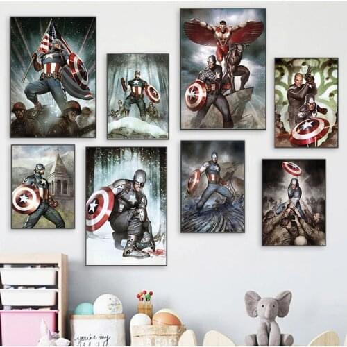 Classic Marvel Movie Avengers Canvas Painting Captain America Superhero Posters and Prints Wall Art Pictures Kids Room Decor