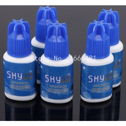 5 Bottles Sky S Glue for Eyelash Professional Eyelash Glue from Korea Last 6 to 7 Weeks 5ml