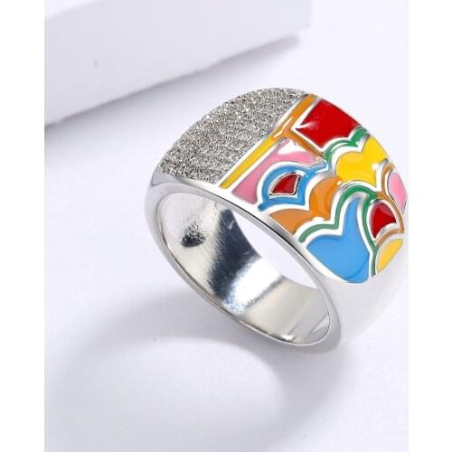 925 Silver Exquisite Color Epoxy Enamel Irregular Pattern Ring Ladies Birthday Party Fashion Jewelry Gift