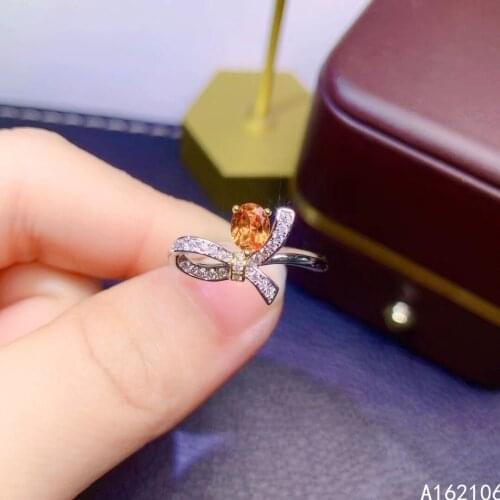 925 Pure Silver Chinese Style Natural Penta Garnet Womens Luxury Fashion Bowknot Adjustable Gem Ring Fine Jewelry Support Detec