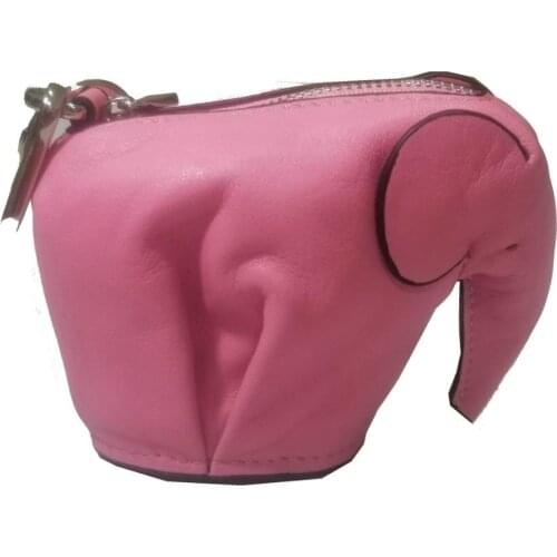 Genuine leather handmade elephant coin purse customized animal cute girls cartoon mini women shaped bag wallet name logo -Pink