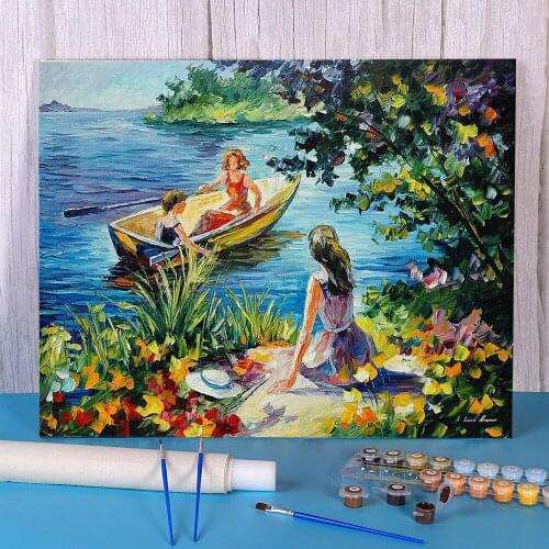 On The Lake Painting By Numbers Package Acrylic Paints 50*70 Boards By Numbers Handmade For Children Wall Art For Handicraft