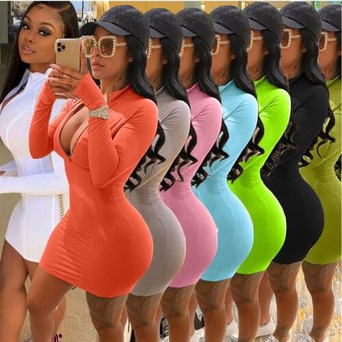 Fitting Dress long Sleeve Elegant Empire bodycon dresses woman V-neck sexy fashion oversized cloth Women Basic Vestidos FC1141