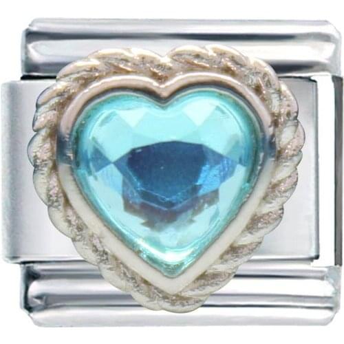 Wholesale Composable Links Classic 9mm Light Blue Heart Love March Birthstone Italian Charm Bracelet Fit Zoppini