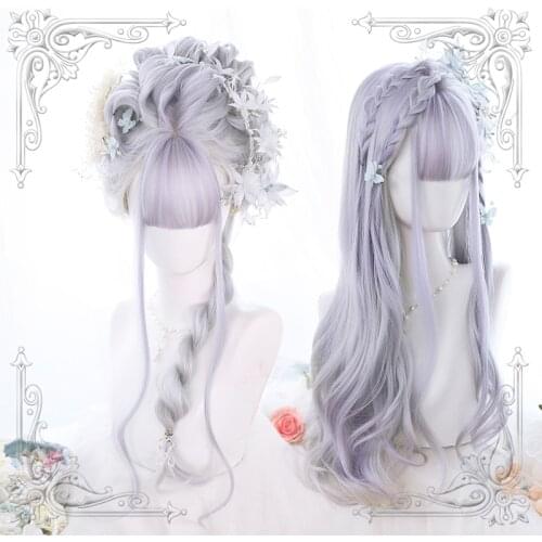 High Quality Lolita Moon Cold Gray Big Wave Daily Girl Synthetic Long Wig Fairy Cosplay Party