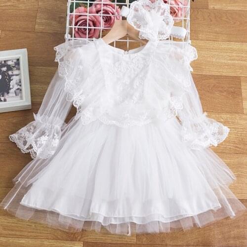 White Lace Dresses For Baby Girls Princess Flower Tulle Tutu Vestidos 1 2 3 4 5 Year Toddler Kids Wedding Party Elegant Costume