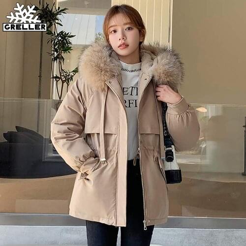GRELLER Casual Loose Fur Liner Hooded Winter Parkas Women Fashion Solid Thick Short Coats Women Elegant Cotton Jackets Female
