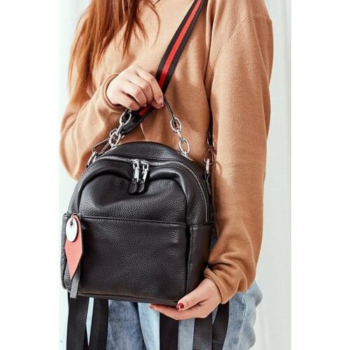 Womens Handbags Cowhide Soft Leather Lychee Pattern Black Backpack Large Capacity Casual Ladies Backpacks Top-Handle Bags