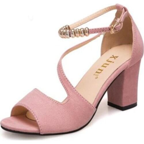 New spring sexy fish mouth hollow Roman sandals thick with a word with beaded high heels female summer Sexy female sandals