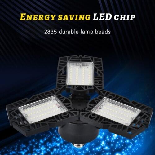 Led Garage Light E27 360 Folding Deformation Ceiling Light 60W Three Leaf Industrial Lighting For Household Warehouse