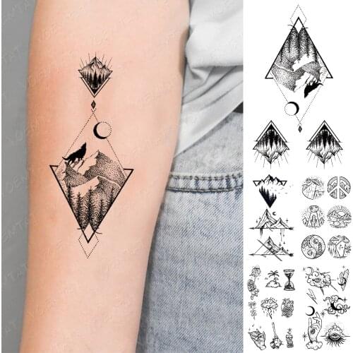 Waterproof Temporary Tattoo Sticker Geometric Mountain Star Flash Tatoo Forest Tree Hand Wrist Fake Tatto For Body Art Women Men